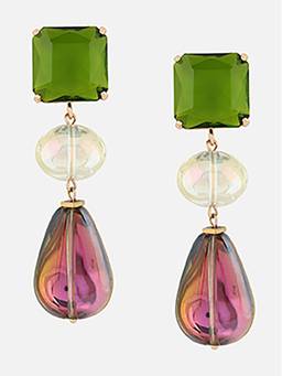 Beatnik - Multi-Color Stone Gold Plated Stylish Drop Earrings