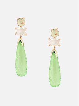 Beatnik - Green Stone Gold Plated Stylish Drop Earrings