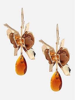 Beatnik - Brown Stone Gold Plated Stylish Drop Earrings