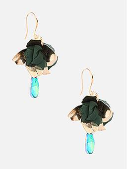 Beatnik - Green Stone Gold Plated Stylish Drop Earrings