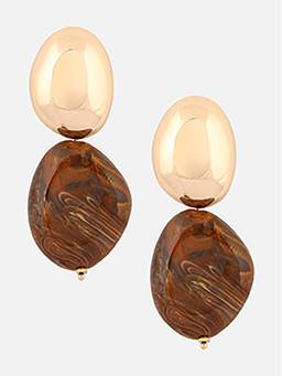 Beatnik - Brown Stone Gold Plated Stylish Drop Earrings