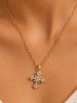 AQUASTREET - 18K Gold Plated White Anti-Tarnish Zircon Cross Necklace