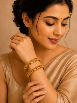 Designbox - Pink Kundan Stone Studded Golden Bangles (Pack of 2) (2.3)