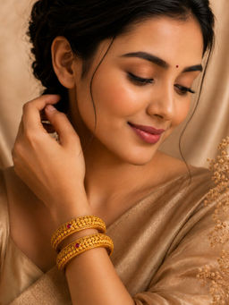 Designbox - Pink Kundan Stone Studded Kadas (Pack of 2) (2.3)
