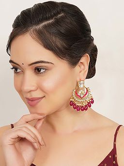 BeAbhika - Pink Royal Kundan Meenakari Chandbali Earrings