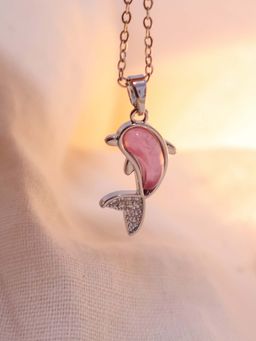 BeAbhika - Pink Silver Mermaid Tail Pendant Necklace