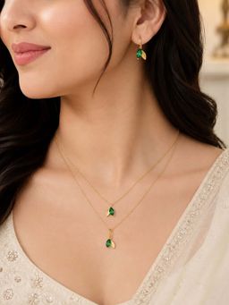RUHA JEWELS - Green Verdant Leaf Necklace with Earrings