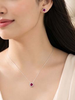 RUHA JEWELS - Pink Rounded Ruby Silver Necklace with Earrings