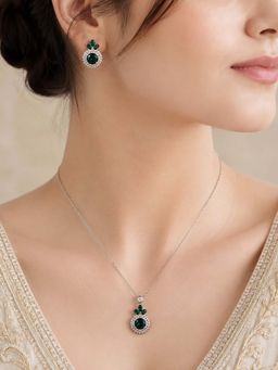 RUHA JEWELS - Green Emerald Aura Silver Necklace with Earrings