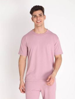CHKOKKO - Men Terry Cotton Regular Fit T-Shirt - Pink
