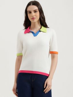 United Colors of Benetton - White Johny Collar Solid T-Shirt