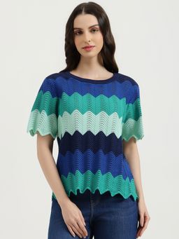United Colors of Benetton - Multi-Color Round Neck Chevron Top