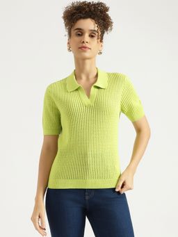 United Colors of Benetton - Green Johny Collar Textured Top