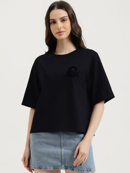 United Colors of Benetton - Black Round Neck Solid T-Shirt