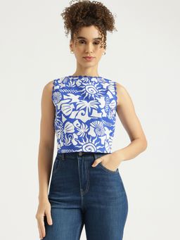 United Colors of Benetton - Regular Fit Round Neck Sun and Sea Printed Top