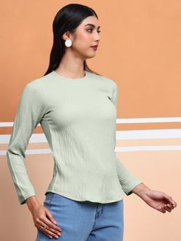 FITHUB - Green Stylish Round Neck Pullover Top