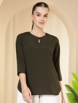 FITHUB - Olive Women Solid Office Wear Top