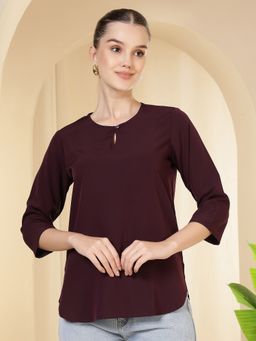 FITHUB - Wine Women Solid Office Wear Top