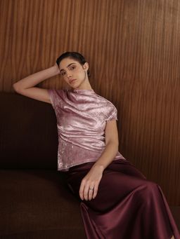 FableStreet - Velvet Draped Top - Rose Pink