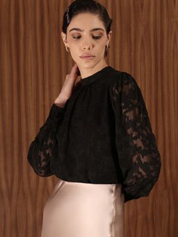 FableStreet - Georgette Floral Top - Black