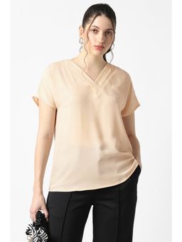 Van Heusen - Women Cream Solid Formal V Neck Top