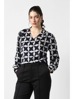 Van Heusen - Women Navy Printed Formal V Neck Top