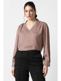 Van Heusen - Women Brown Printed Formal V Neck Top