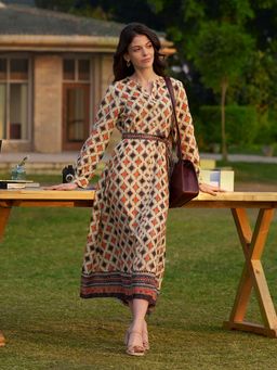 Aurelia - Beige Printed A-Line Dress