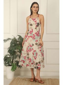 W - Off White Floral A-Line Midi Dress