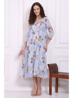 W - Blue Floral A-Line Midi Dress and Jacket (Set of 2)