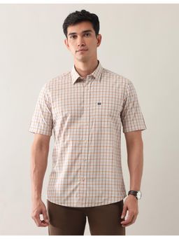 Arrow Sports - Mens Beige Grid Tattersall Checks Regular Fit Shirt