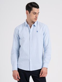 Red Tape - Mens Light Blue Stripes Pure Cotton Loose Fit Button Down Shirt