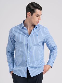Red Tape - Mens Blue Stripes Cotton Nylon Spandex Loose Fit Spread Collar Shirt