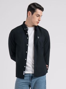 Red Tape - Mens Black Solid Pure Cotton Loose Fit Button Down Shirt