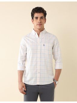 U.S. POLO ASSN. - Mens Off White Windowpane Checks Twill Shirt