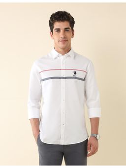 U.S. POLO ASSN. - Mens White Tailored Fit Horizontal Stripes Shirt