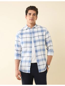 U.S. POLO ASSN. - Mens White Tailored Fit Grid Tattersall Checks Shirt