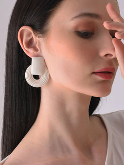 Sohi - Women White Circular Trendy Designer Drop Earrings