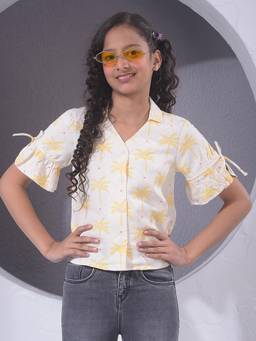 CRIMSOUNE CLUB - Girls White and Yellow Floral Print Shirt