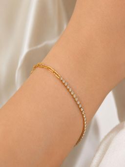 AQUASTREET - 18K Gold Plated Anti-Tarnish Waterproof Zircon and Chain Link Bracelet