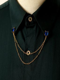AQUASTREET - 18K Gold Plated Anti-Tarnish Waterproof Blue Zircon Collar Pin Chain Brooch