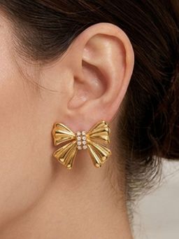 AQUASTREET - 18K Gold Plated Anti-Tarnish Waterproof Zircon Bow Stud Earrings