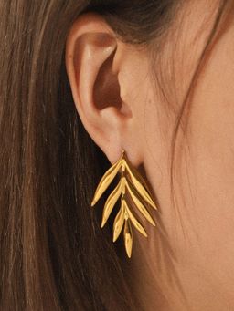 AQUASTREET - 18K Gold Plated Anti-Tarnish Waterproof Statement Leaf Branch Earrings