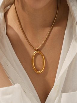 AQUASTREET - 18K Gold Plated Anti-Tarnish Waterproof Statement Long Oval Pendant Necklace