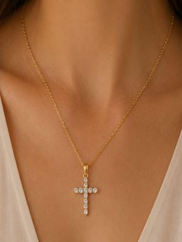 AQUASTREET - Womens 18K Gold Plated Anti-Tarnish Waterproof Cross Zircon Pendant Necklace