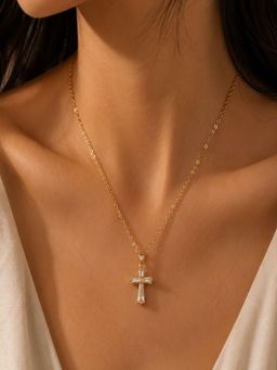 AQUASTREET - 18K Gold Plated Anti-Tarnish Waterproof Delicate Cross Zircon Pendant Necklace