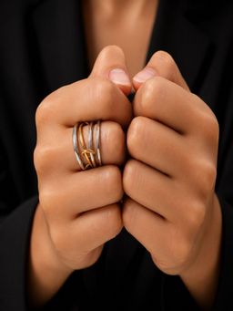 AQUASTREET - Waterproof 18K Gold Plated Two Tone Four Layered Link Statement Stack Ring (7)