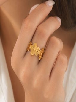 AQUASTREET - Anti-Tarnish Waterproof 18K Gold Plated Adjustable Floral Statement Ring