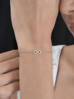 Ornate Jewels - 925 Silver Yellow Gold CZ Stone Infinity Sparkle Adjustable Bracelet
