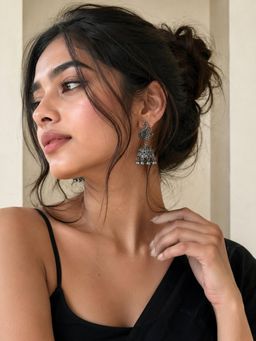 Niska - Peacock Noir Jhumka Earrings